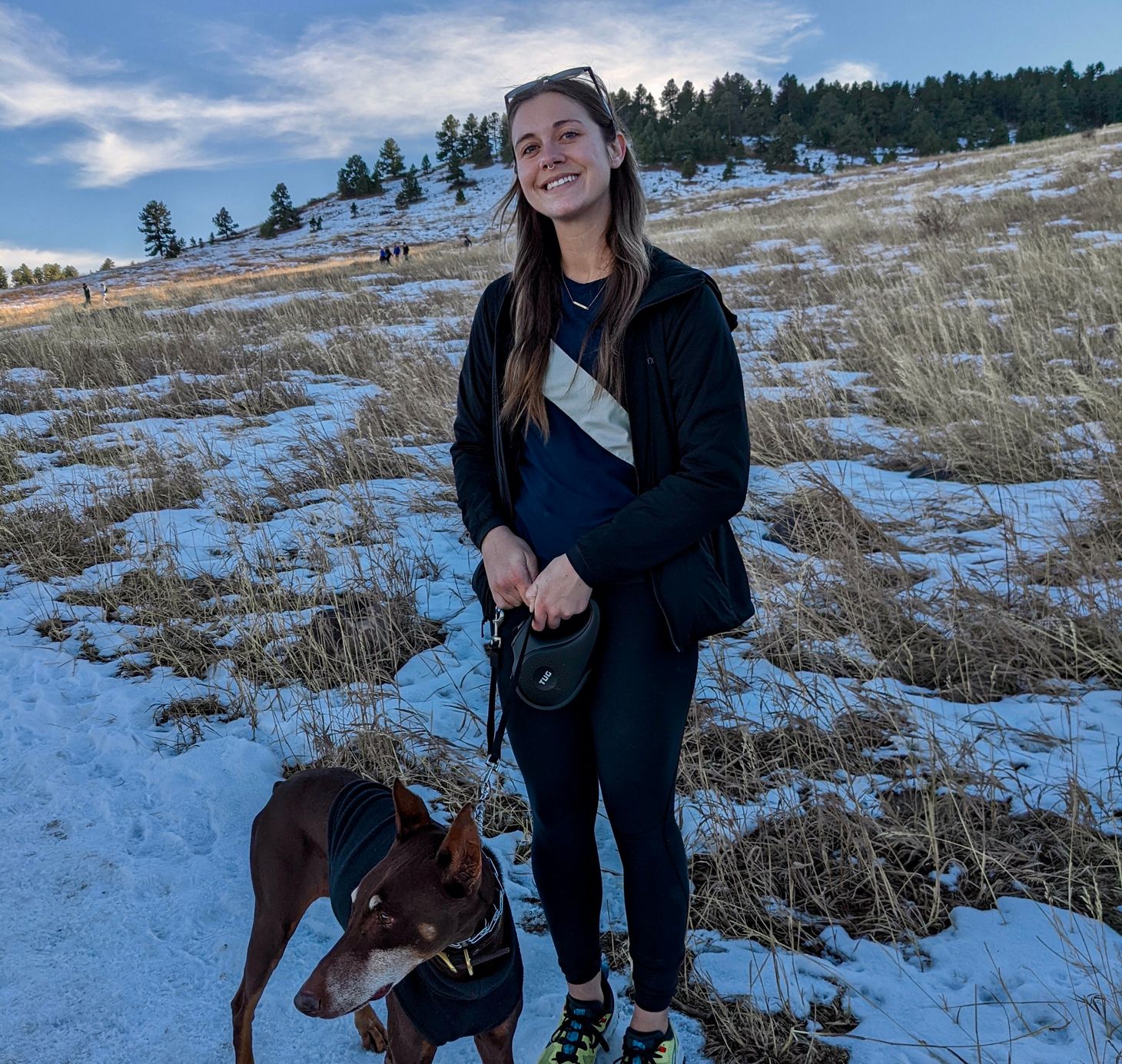 Allaire Welk with her dog, Dobie.
